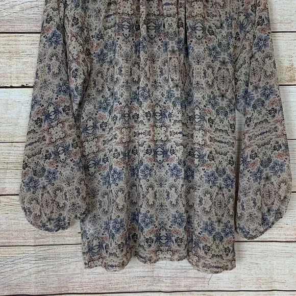 CAbi Sienna Peasant Blouse Floral Sheer Tie Neck - Picture 9 of 11